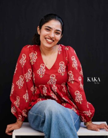 Red Printed Peplum Top