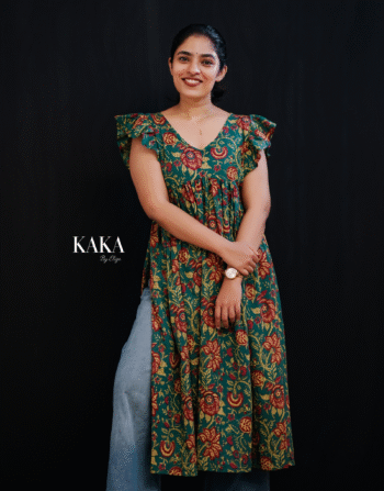 Green Floral Flare Kurthi