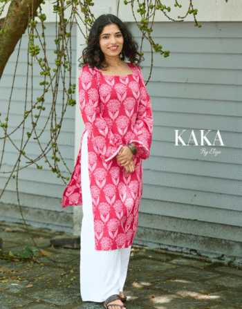 Pink Hand Block Straight Kurta