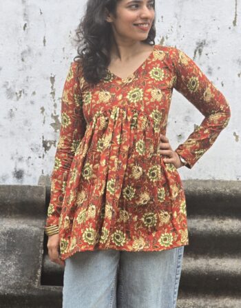 Red floral sleev peplum top