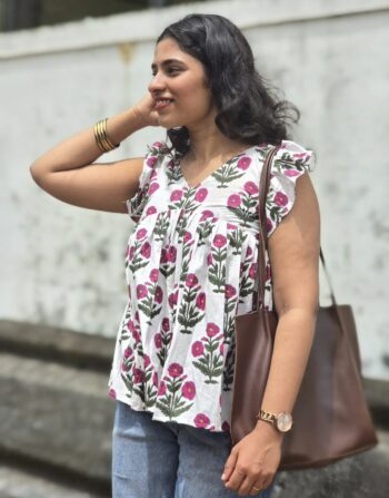 Pink flower peplum top