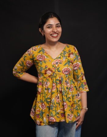 Yellow 3/4 Sleeve Peplum Top